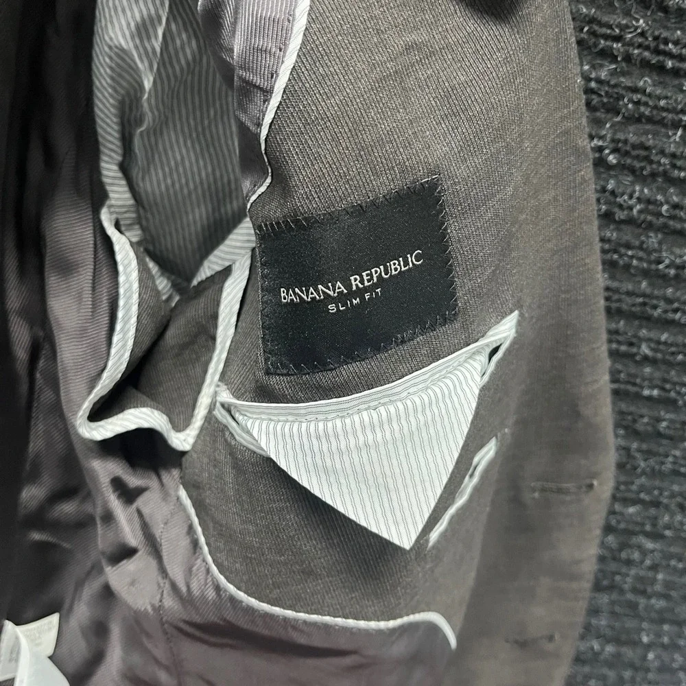 Banana Republic Mens 42R Slim Fit Blazer Grey Tessuto Marzotto Italian Fabric